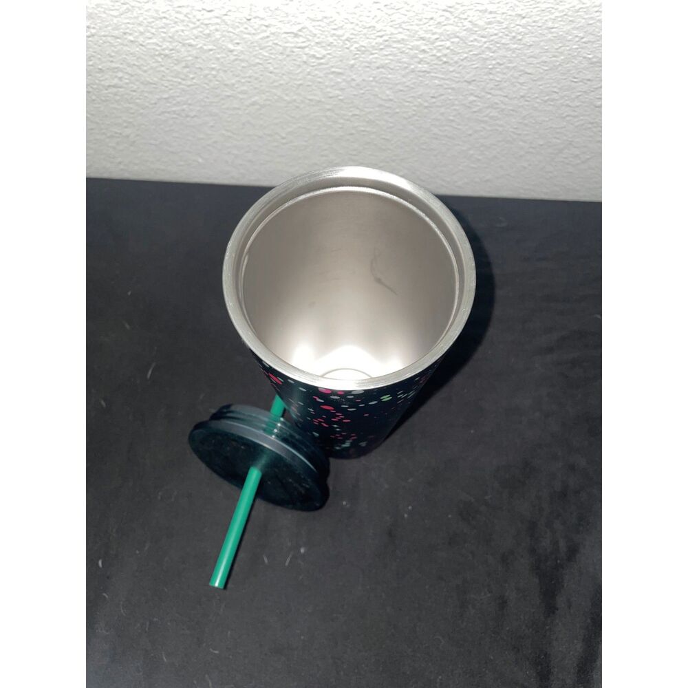 Starbucks 2020 Black Teal Confetti Stainless Steel Cold Cup Tumbler with Straw